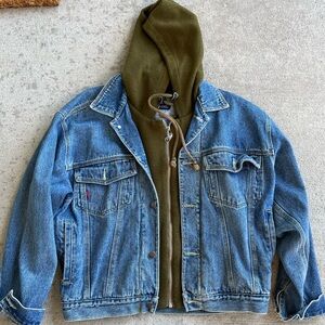 Vintage 90s Bugle Boy jeans denim jean jacket olive hoodie sweatshirt coat